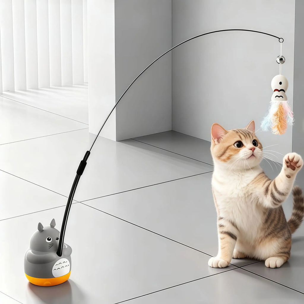 Rotating Cat Teaser Wand Toy With Bell Fish