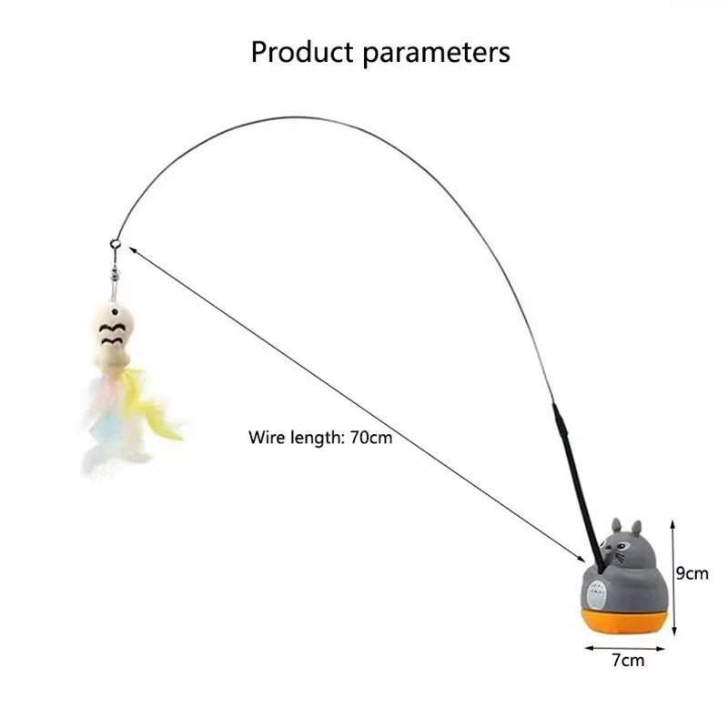 Rotating Cat Teaser Wand Toy With Bell Fish