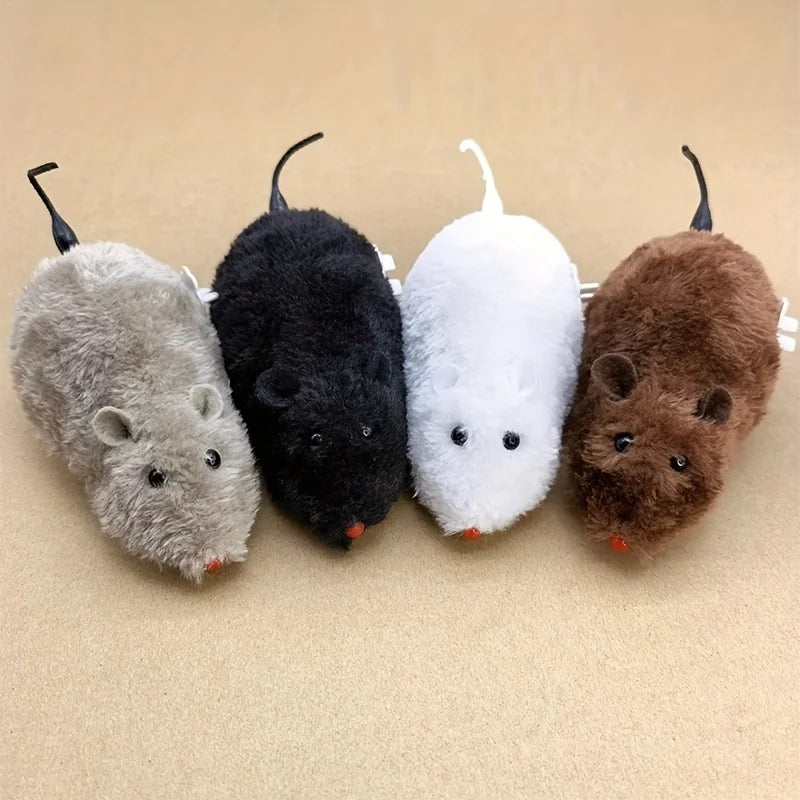 Interactive Plush Wind-Up Mouse Toy for Cats