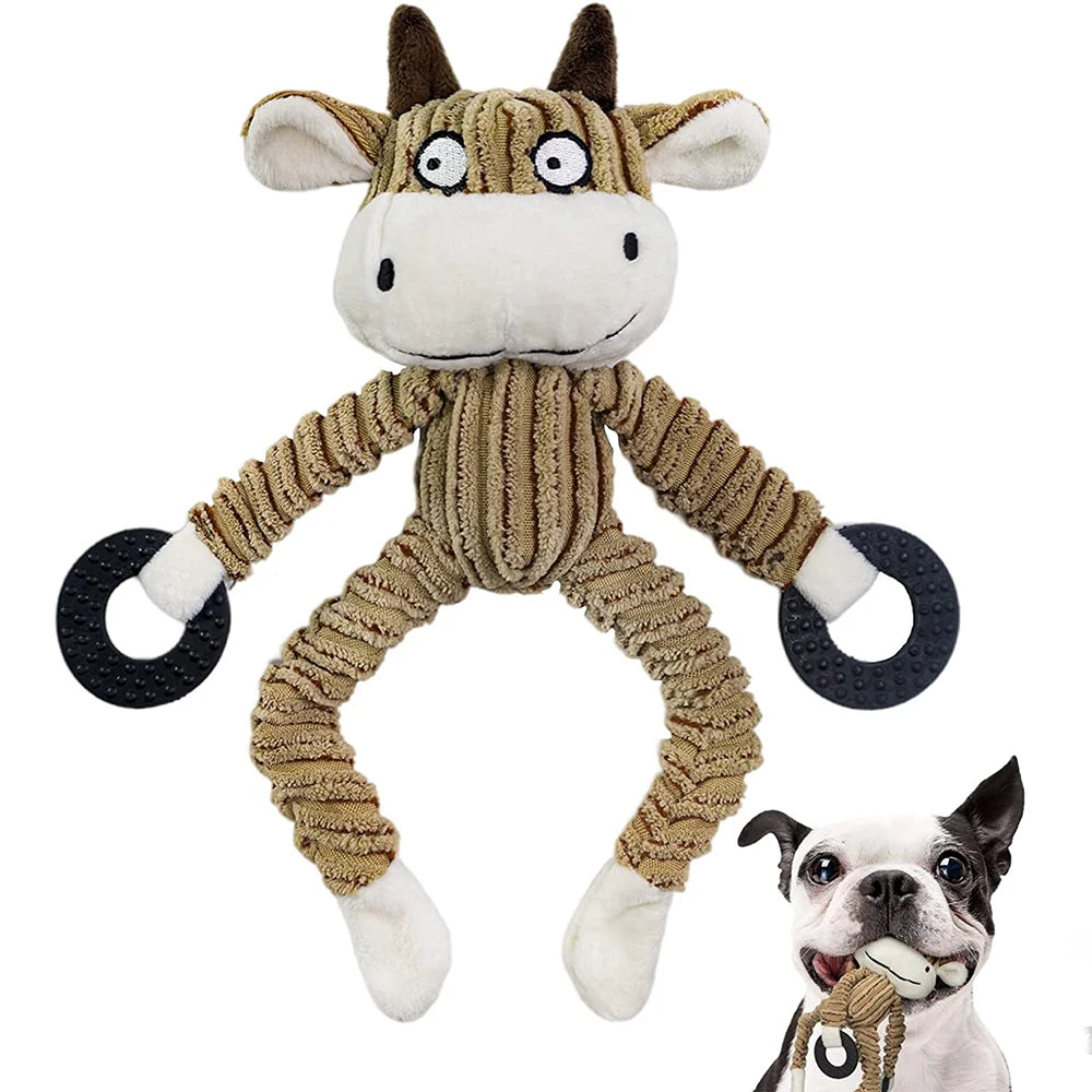 Squeaky Pet Plush Chew Toys - Cattle, Monkey, Bear