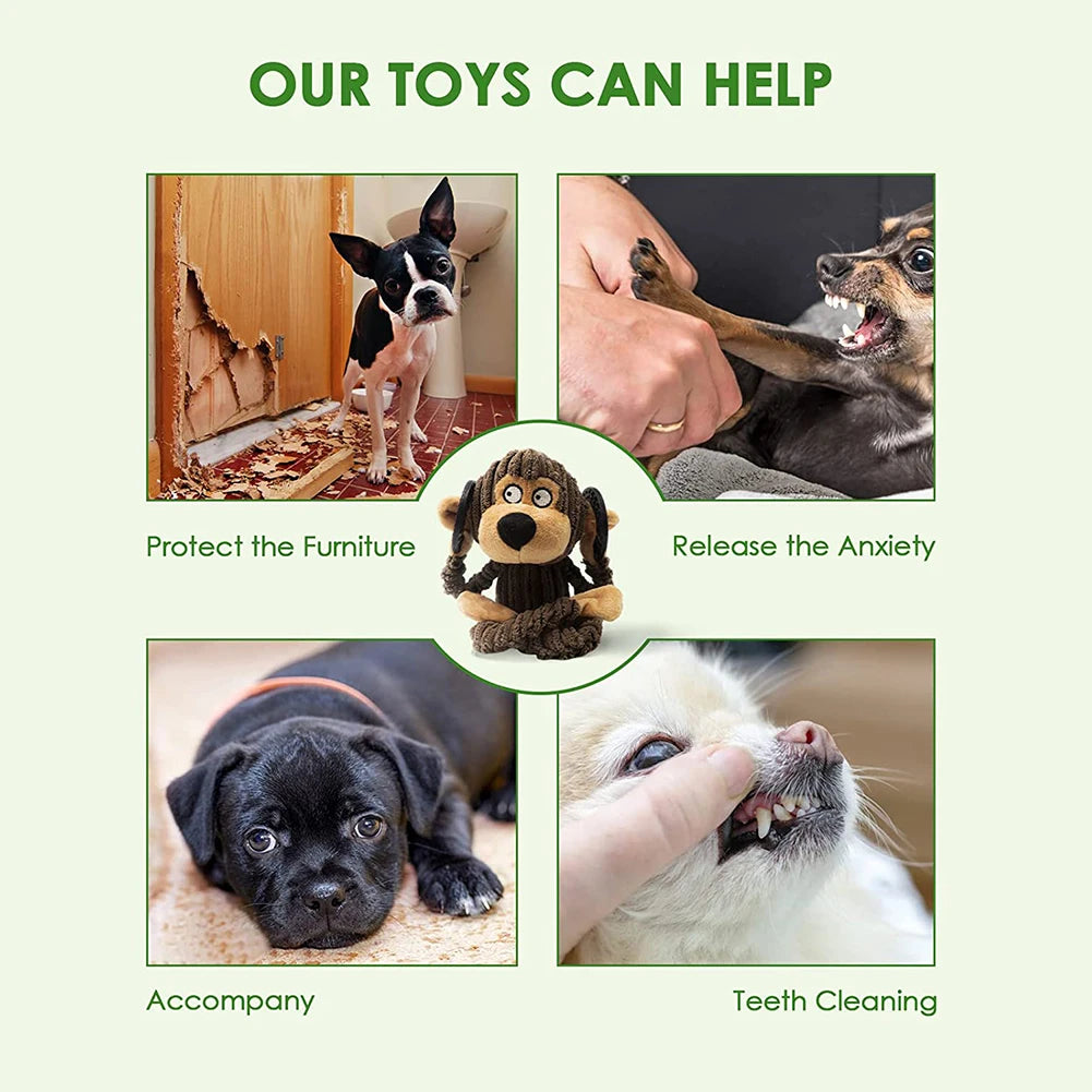 Squeaky Pet Plush Chew Toys - Cattle, Monkey, Bear