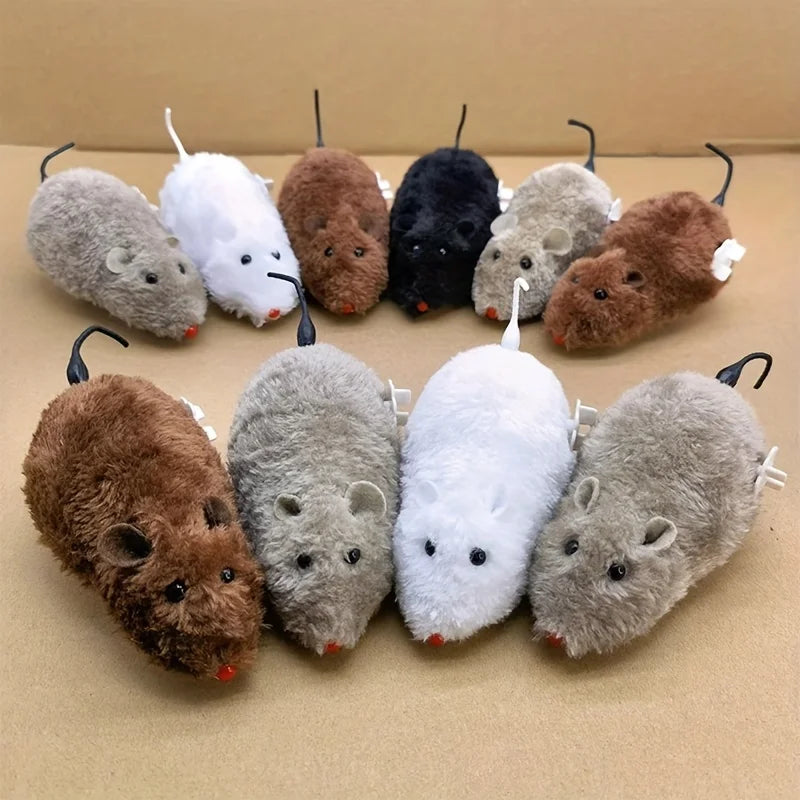 Interactive Plush Wind-Up Mouse Toy for Cats