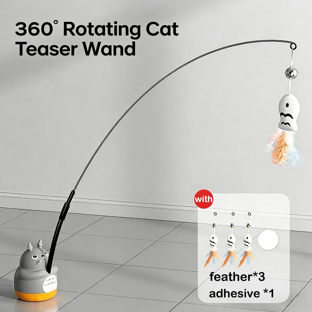 Rotating Cat Teaser Wand Toy With Bell Fish