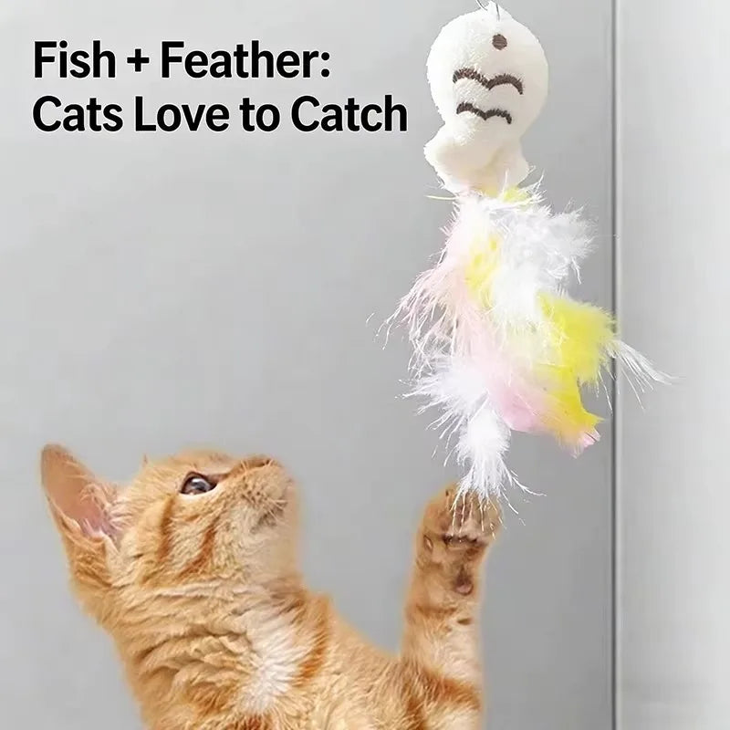 Rotating Cat Teaser Wand Toy With Bell Fish
