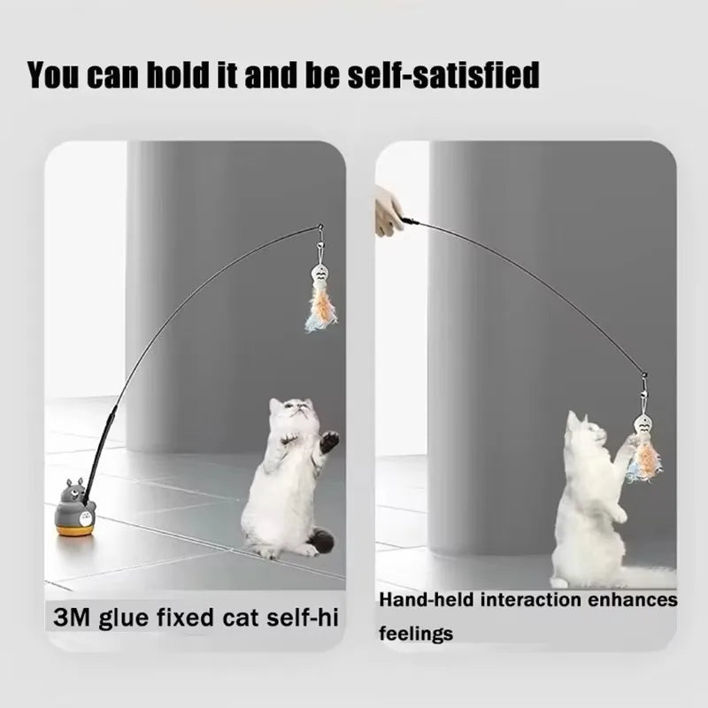 Rotating Cat Teaser Wand Toy With Bell Fish