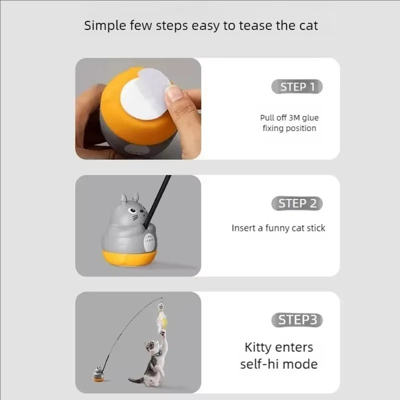 Rotating Cat Teaser Wand Toy With Bell Fish