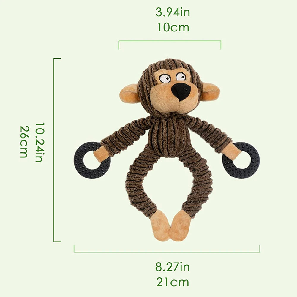 Squeaky Pet Plush Chew Toys - Cattle, Monkey, Bear