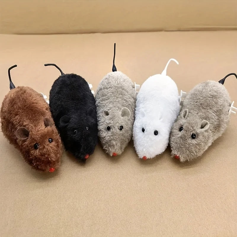 Interactive Plush Wind-Up Mouse Toy for Cats