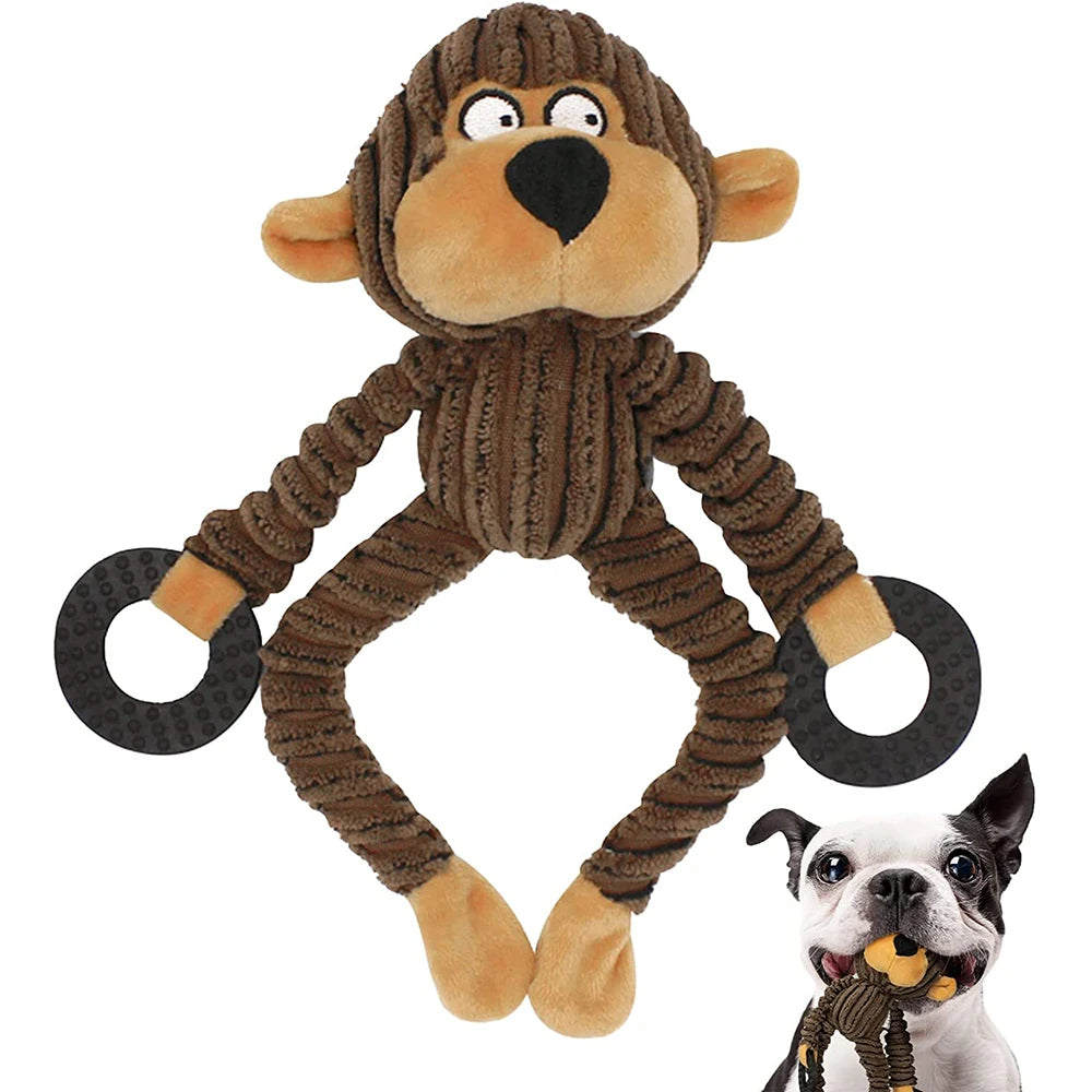 Squeaky Pet Plush Chew Toys - Cattle, Monkey, Bear