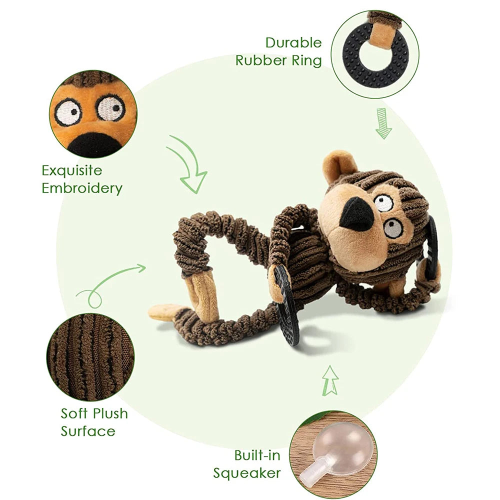 Squeaky Pet Plush Chew Toys - Cattle, Monkey, Bear