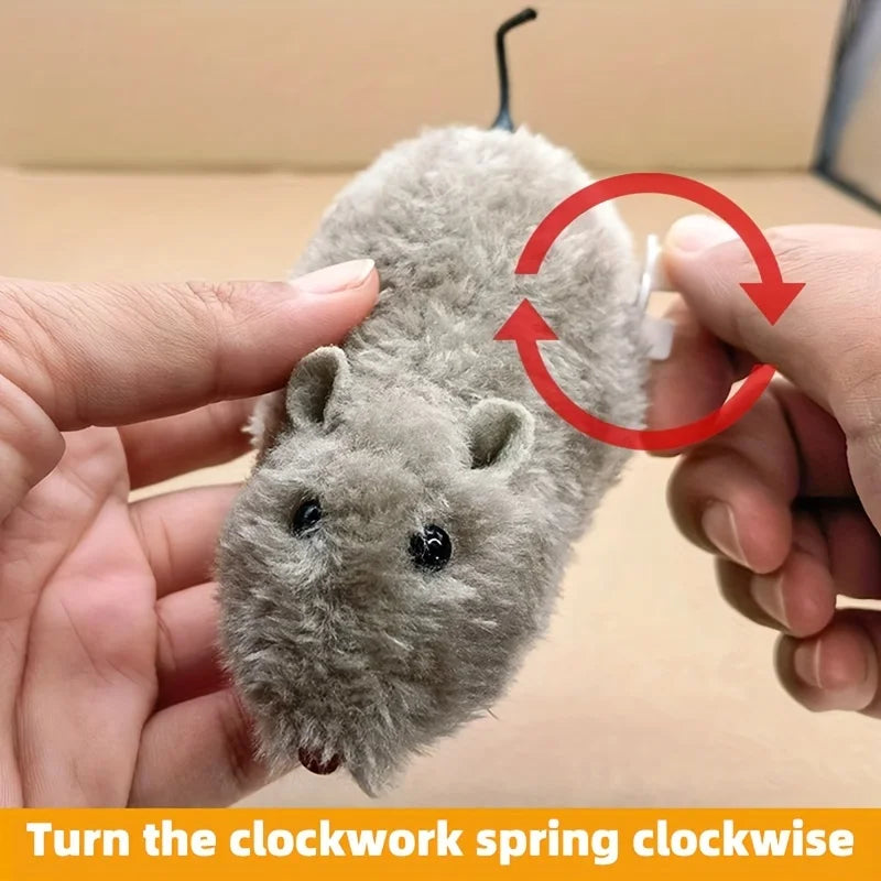 Interactive Plush Wind-Up Mouse Toy for Cats