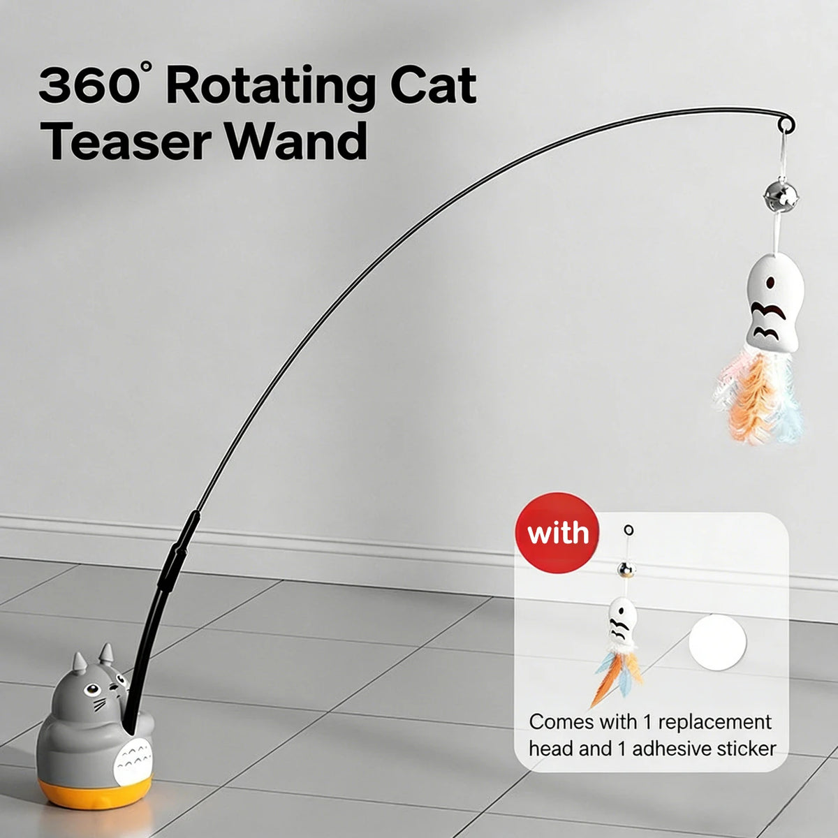 Rotating Cat Teaser Wand Toy With Bell Fish